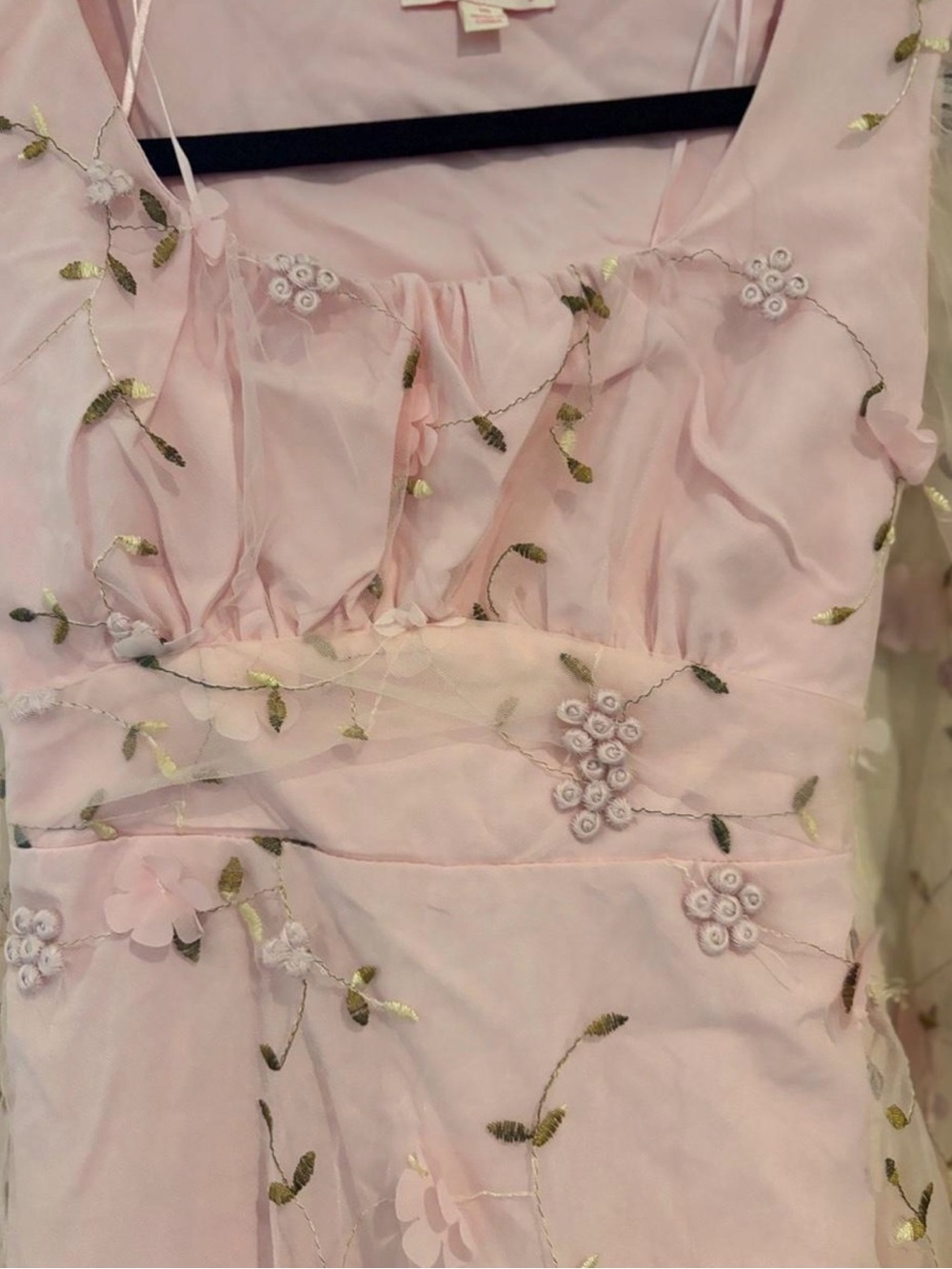 Allison & Kelly Sheer Sleeve Pink Floral Embroidered Mini Dress Mesh Overlay 16 - Picture 4 of 13